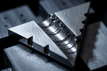 Machined Industrial Metal Part with V-Shaped Groove for Precision Engineering and Cutting