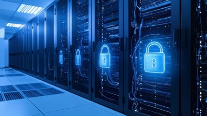 Secure Data Center: Digital Lock Icons Protecting Servers. - Powered by Adobe