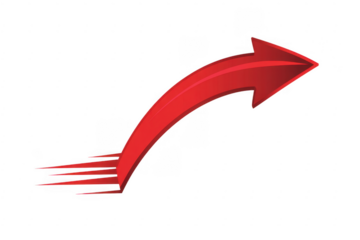 Red arrow with motion lines direction isolated on a transparent background
