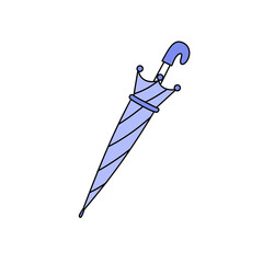 A blue umbrella with a white handle