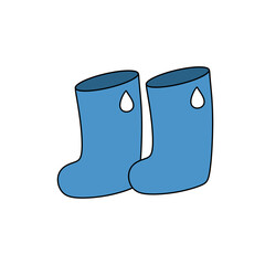Two blue rain boots with holes in the bottom