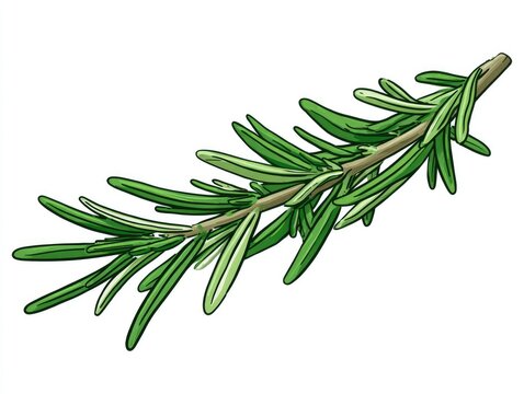 Isolated drawing of a rosemary sprig, angled across white background