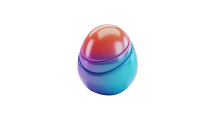 3D gradient colorful egg shape object with red top and blue bottom  isolated on white background transparent background