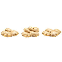 Fototapeta premium Three Fresh Ginger Roots on White Background