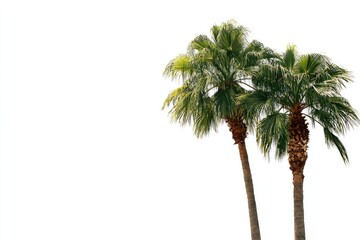 Obraz premium Two vibrant green palm trees stand tall against a pristine, bright white background