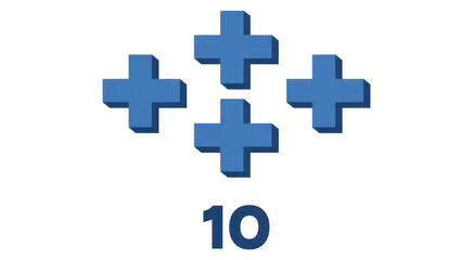 Obraz premium Blue plus signs and number ten isolated on a transparent background