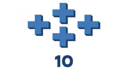 Blue plus signs and number ten isolated on a transparent background