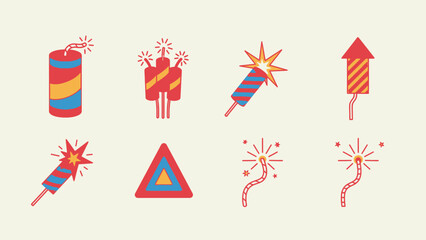 Colorful Set of Festive Fireworks Illustrations on Bright Studio Background © Umi