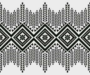 Seamless black and white geometric pattern featuring vintage floral lace ornaments and vector textile textures for fashion print design