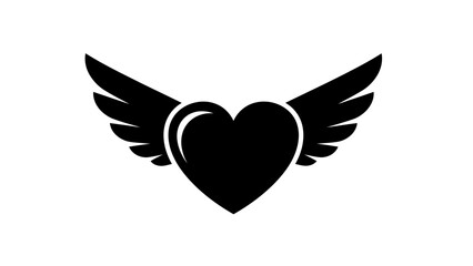 Obraz premium Bold Black Heart with Wings Symbol on an Isolated White Background