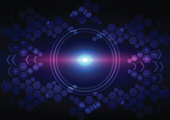 Abstract blue neon ring light portal with honeycomb geometric patterns, digital background for innovation and science concept. illustration vector design