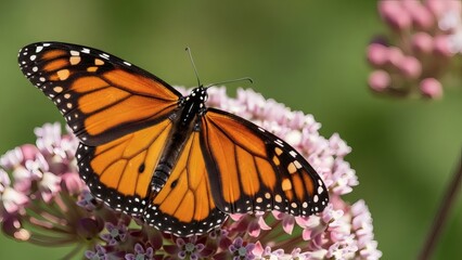 Obraz premium Monarch butterfly on pink flowers in natural garden setting perfect for Western Monarch Day