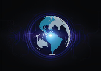 Abstract global technology background with digital earth globe and circuit network connection on dark blue vector. illustration vector desing