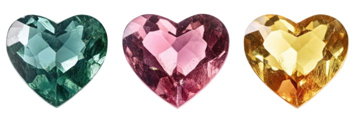 Colorful heart-shaped gems, valentine's day love concept, isolated on transparent background