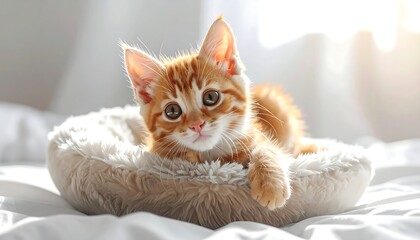 Obraz premium Adorable ginger kitten on a bed