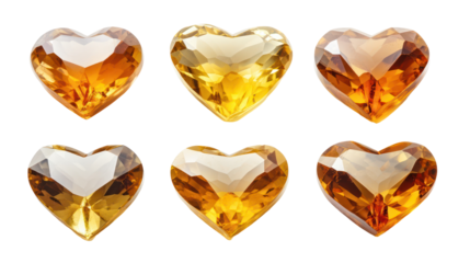 Golden heart gems, valentine love jewelry, romantic gifts, isolated on transparent background