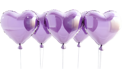 Purple heart balloons valentine love decoration isolated on transparent background