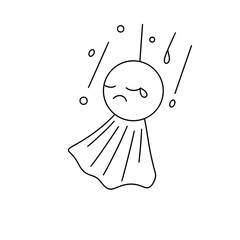 A sad cartoon character is falling from the sky