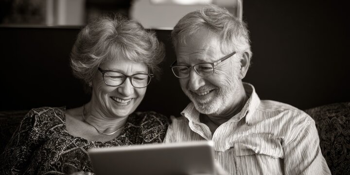 Elderly couple using laptop together - Powered by Adobe