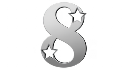 Metal Number Eight with Stars isolated isolated on a transparent background