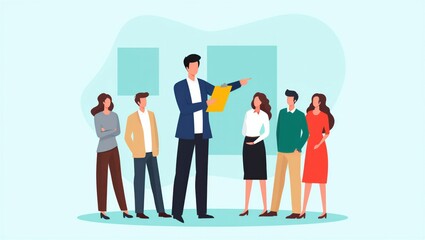 A group of diverse professionals engaged in a discussion, with one person presenting ideas on a document. Team collaboration and brainstorming.