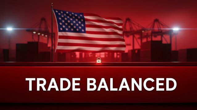 U.S. Trade Balanced as Flag Illuminates Port Scene - Powered by Adobe