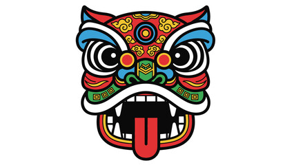 Fototapeta premium Vibrant Colorful Traditional Mask with Tongue Sticking Out, Expressive Art on Isolated White Background