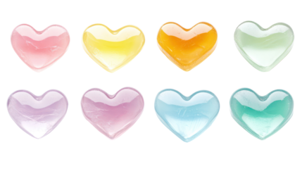 Colorful valentine hearts, love icons, isolated on transparent background