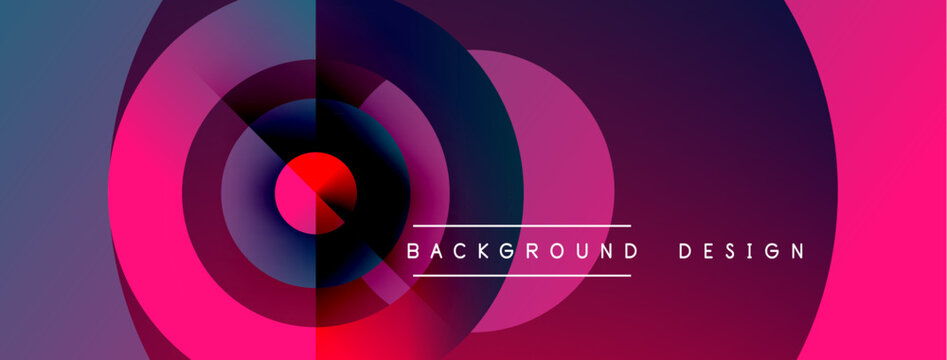Abstract concentric circles, vibrant colors, modern design. Pink, purple, blue gradients create dynamic visual effect. Text reads background design.