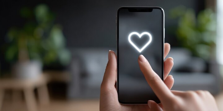 Hand Creating Heart Emoji on Smartphone Screen - Powered by Adobe