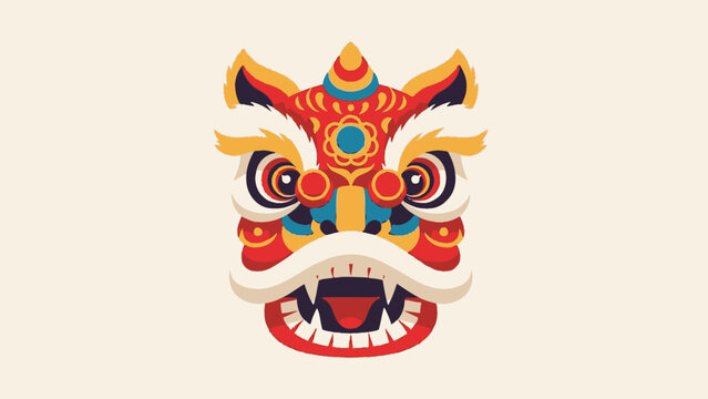 Colorful traditional Chinese lion dance head with intricate details, in a bright studio.