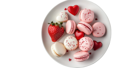 Valentine's day macarons, romantic desserts, heart-shaped treats on transparent background