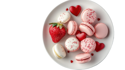 Valentine's day macarons, love hearts, romantic treats isolated on transparent background