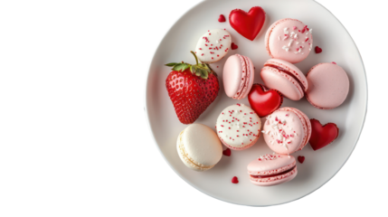 Valentine's day macarons, love hearts, romantic treats on transparent background