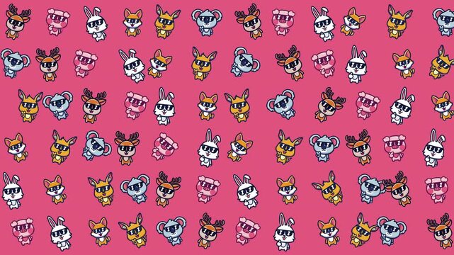 Multiple types of cartoon animal faces on a pink background suitable for childrens book illustrations, educational materials, and social media posts.
