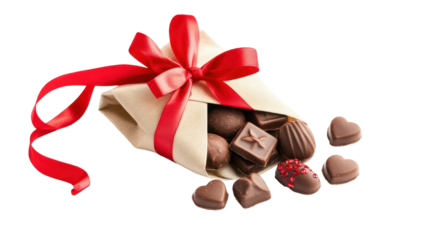 Valentine's day gift box with chocolates on transparent background