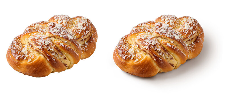 P&atilde;o doce com leite condensado e coco ralado em fundo transparente com e sem sombra projetada