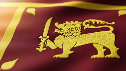 Sri Lanka Flag Waving: National Symbol with Golden Lion, Rich Burgundy, and Vivid Yellow Colors - Patriotism and Heritage Emblem