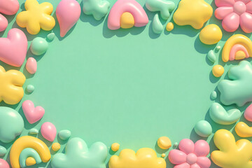 Vibrant 3D inflated puffy shapes frame background for social media ad