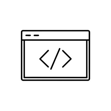 Code symbol inside browser window outline on transparent background silhouette