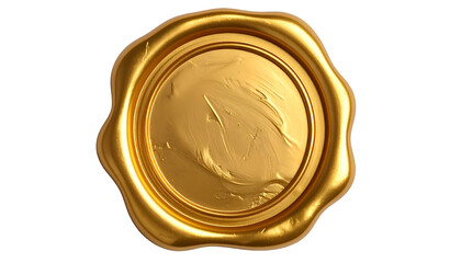 A detailed image of a round, glossy, gold-colored wax seal, with a black background