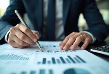 Business Professional Analyzing Financial Data with Graphs and Charts