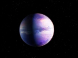 Obraz premium Beautiful planet on a black background. Exoplanet covered with clouds. Sci-fi image. Extrasolar planet of the Earth type.
