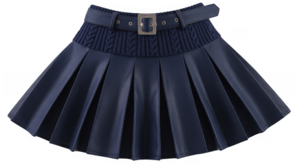 Navy Blue Pleated Skirt with Belt navy blue skirt fashion accessory isolated on a transparent background
