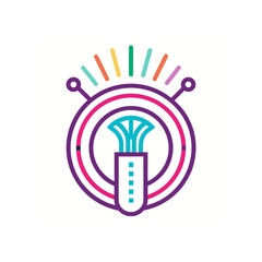 Abstract fiber optic cable with colorful top on transparent background silhouette