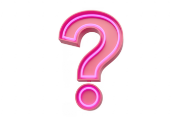 Pink neon question mark on black neon sign isolated on a transparent background
