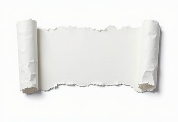 Torn Edges of a Blank Scroll with Rolled Ends on a White Background