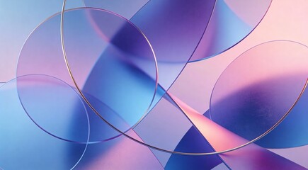 Abstract 3D glass circles with blue and purple gradient background