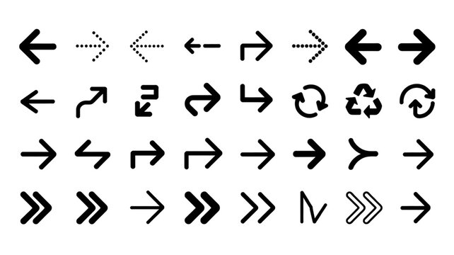 Collection of directional arrows icon set isolated on transparent background illustration