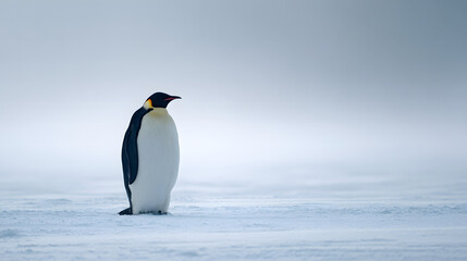 Obraz premium 4K Emperor penguin standing solitary on icy antarctic landscape image